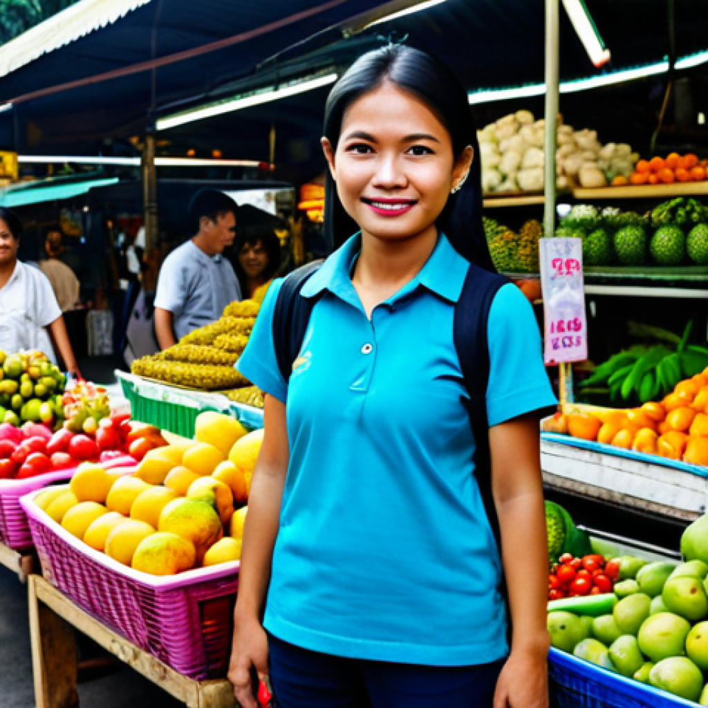 **
"A woman in appropriate tourist attire, fully clothed, visiting a vibrant Thai market filled with colorful fruits and flowers, Bangkok background, safe for work, professional photography, perfect anatomy, natural proportions, family-friendly, appropriate content."
**
