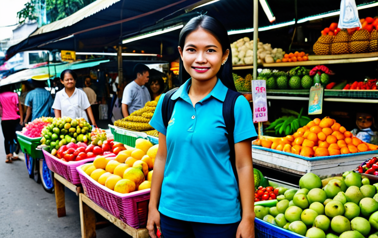 **
"A woman in appropriate tourist attire, fully clothed, visiting a vibrant Thai market filled with colorful fruits and flowers, Bangkok background, safe for work, professional photography, perfect anatomy, natural proportions, family-friendly, appropriate content."
**