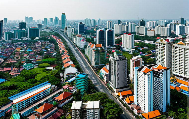 Urban Sprawl in Thailand**
"A panoramic view of a rapidly growing Thai city, showing a mix of modern skyscrapers and traditional Thai architecture, surrounded by developing suburbs, fully clothed people going about their day, appropriate attire, safe for work, perfect anatomy, natural proportions, professional photography, high quality, family-friendly"
**