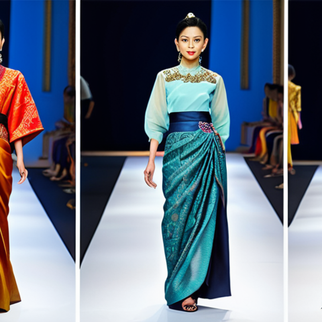 태국 디자인 산업 - Thai Fashion**
"A modern fashion design incorporating traditional Thai silk patterns, displayed on ...