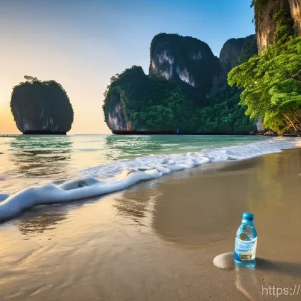 태국의 자연 자원 보호 - **Prompt 1: "A breathtaking panoramic view of Railay Beach in Krabi, Thailand, at golden hour. Tower...