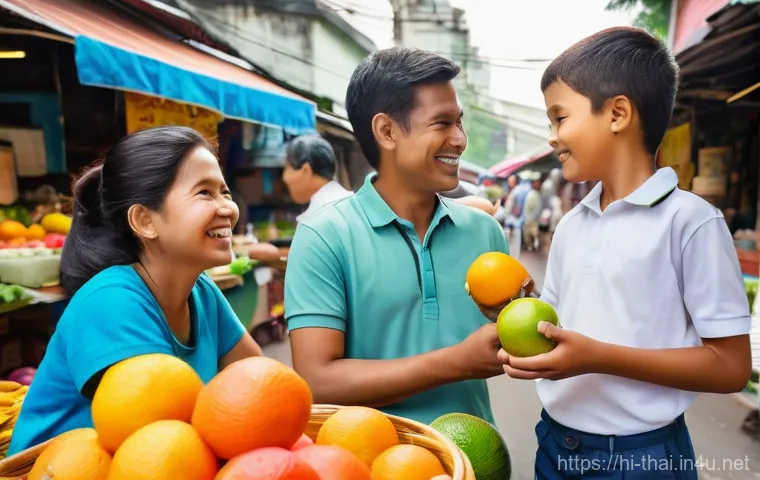 태국의 해외 이주 사례 - ### Image Prompt 1: Thai Market Family Adventure