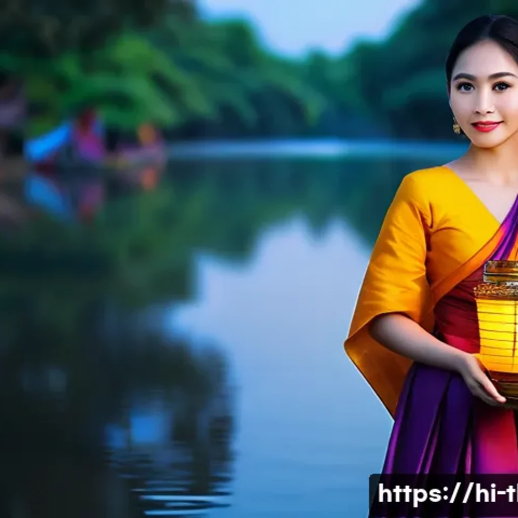 태국의 축제 의상 의미 - **Prompt 1: Loi Krathong Festival Serenity**
A beautiful Thai woman, gracefully dressed in a vib...