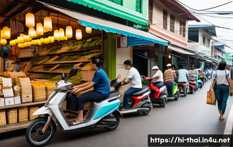 태국의 글로벌 유통망 - **Prompt:** "A bustling, modern urban street in Thailand, showcasing the ubiquitous presence of e-co...