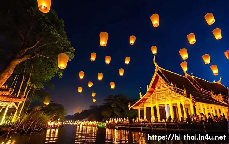 태국의 전통 음악 축제 - **Prompt 1: Serene Loy Krathong Night in Chiang Mai**
"A breathtaking night scene of the Loy Kra...